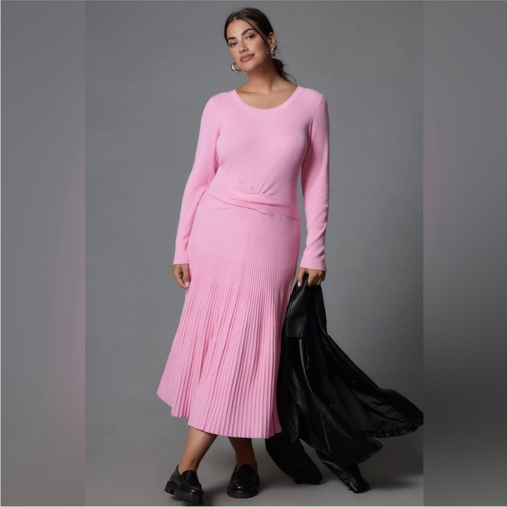 By Anthropologie Long-Sleeve Ribbed Sweater Midi Dress SP - Picture 5 of 9